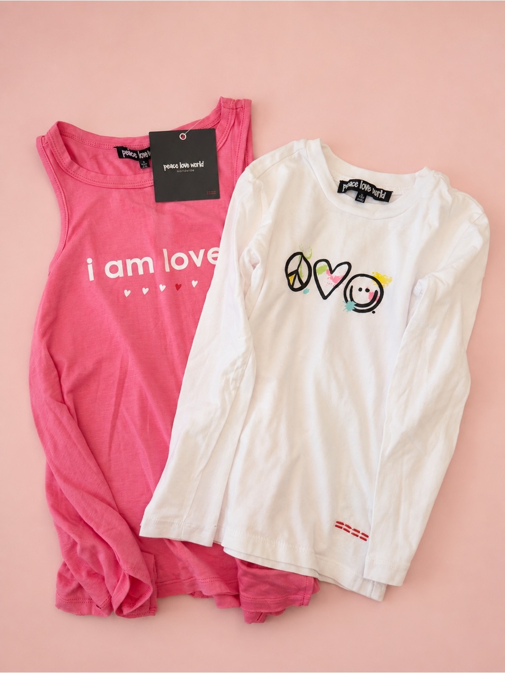 Peace Love World Pink Tank & White Long-Sleeve Shirt Set